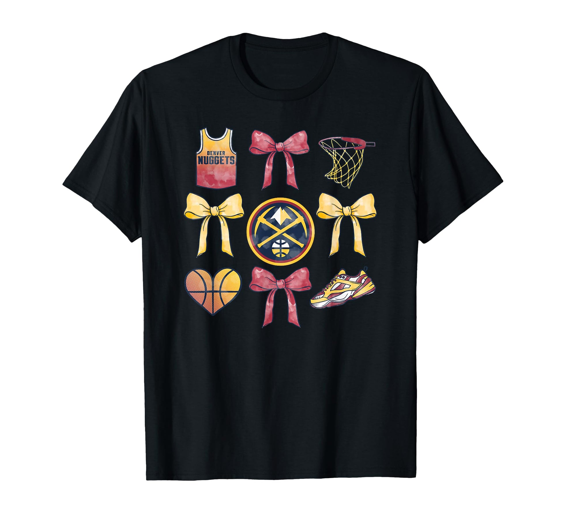Nba Denver Nuggets Bow Grid T-Shirt - Aesthetic Graphic for Adults - T-Shirt, Sweatshirt, Hoodie