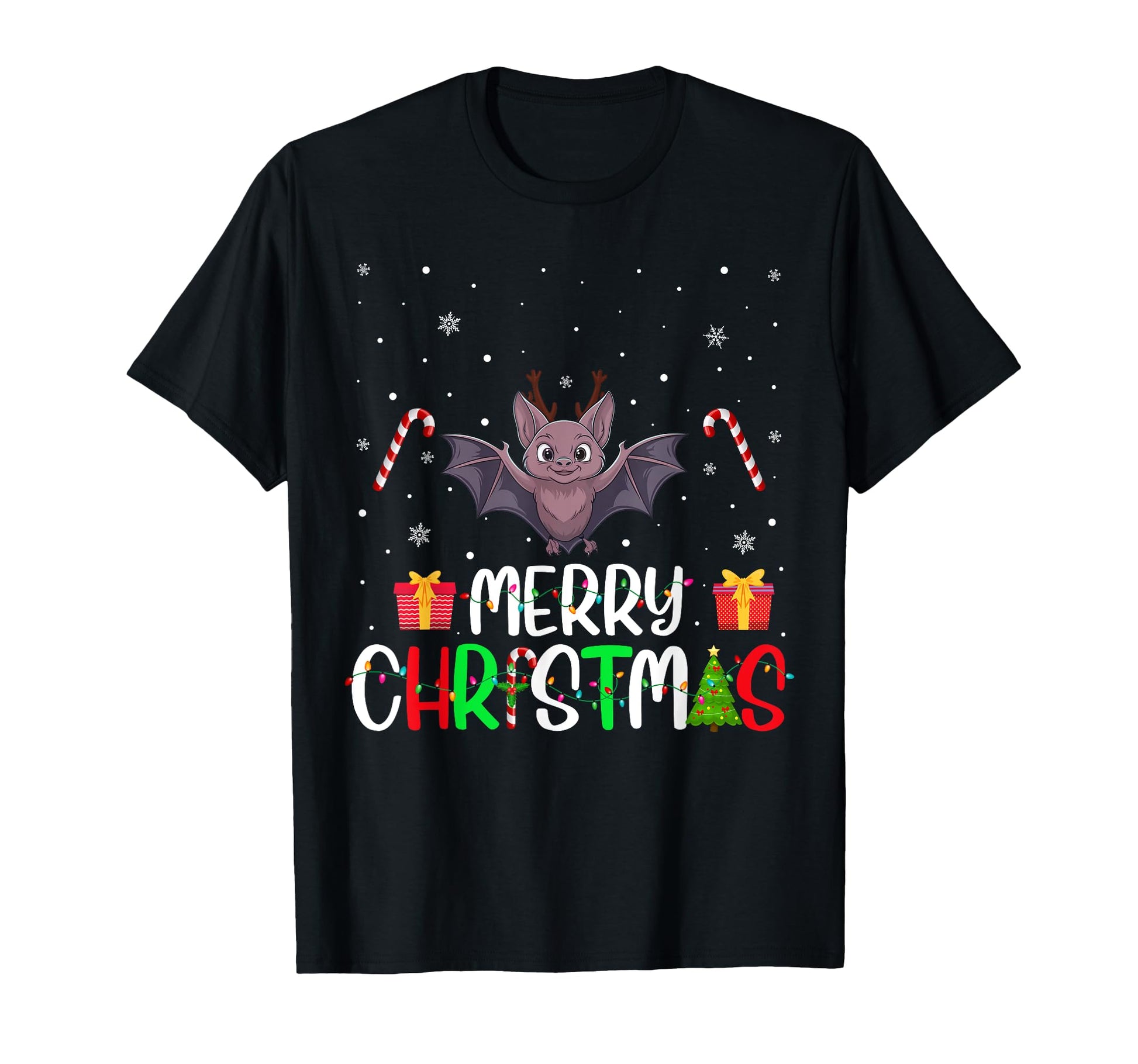 Merry Lights Bat Reindeer Hat Pjs T-Shirt - Graphic Print for Adults - T-Shirt, Sweatshirt, Hoodie