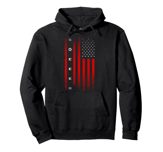 American Flag Soccer Soccer Hoodie - Unique Graphic for Adults - T-Shirt, Sweatshirt, Hoodie