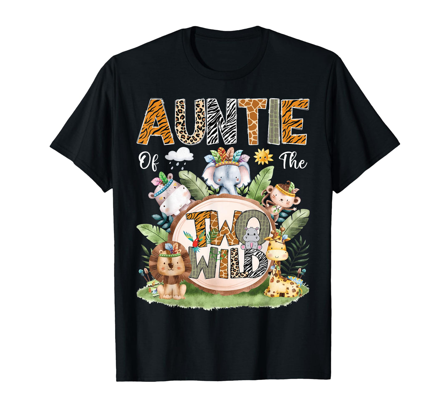 Auntie Two Wild 2Nd Birthday Safari T-Shirt - Minimalist Print Men Women - T-Shirt, Sweatshirt, Hoodie