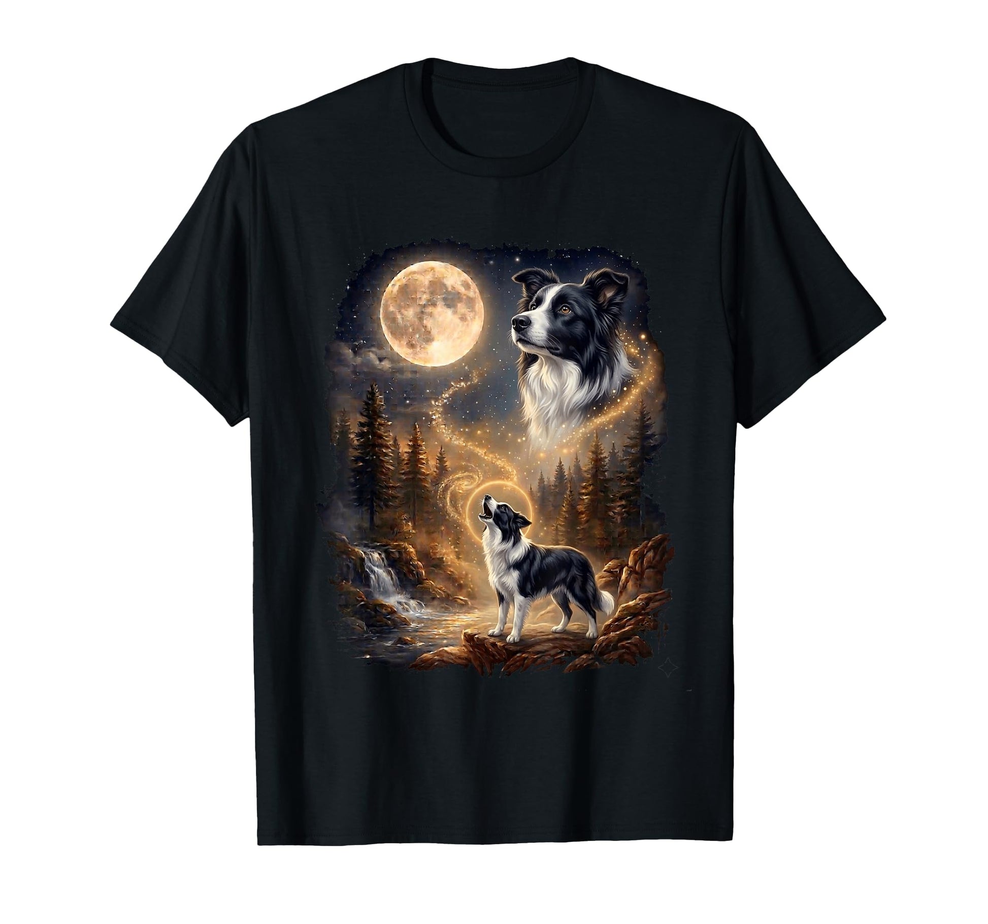 Border Collie Howling Moon Funny T-Shirt - Streetwear Style for Adults - T-Shirt, Sweatshirt, Hoodie