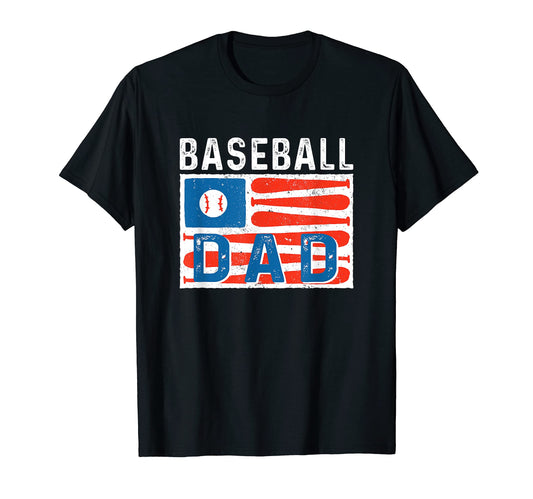 Baseball Dad American Flag Baseball Flag T-Shirt - Graphic Print Men Women - T-Shirt, Sweatshirt, Hoodie