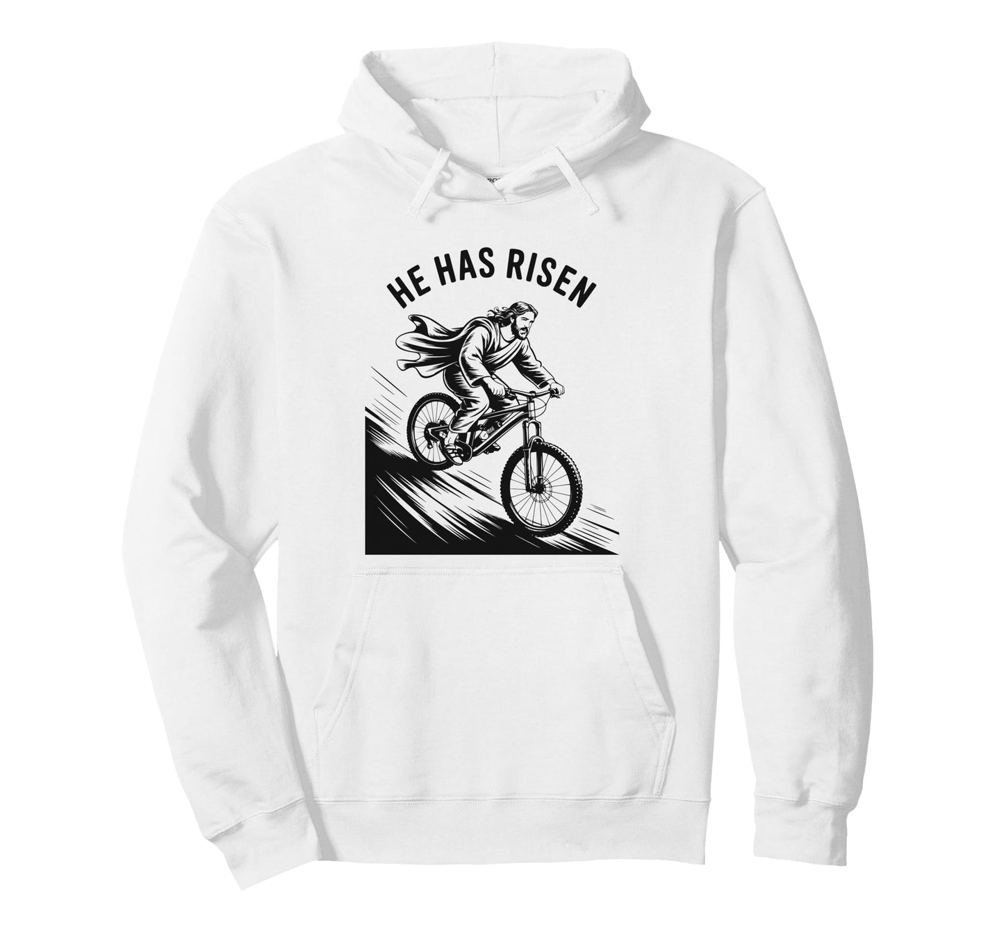Funny Jesus Cycling Cyclist Bicycle Hoodie - Minimalist Print for Adults - T-Shirt, Sweatshirt, Hoodie