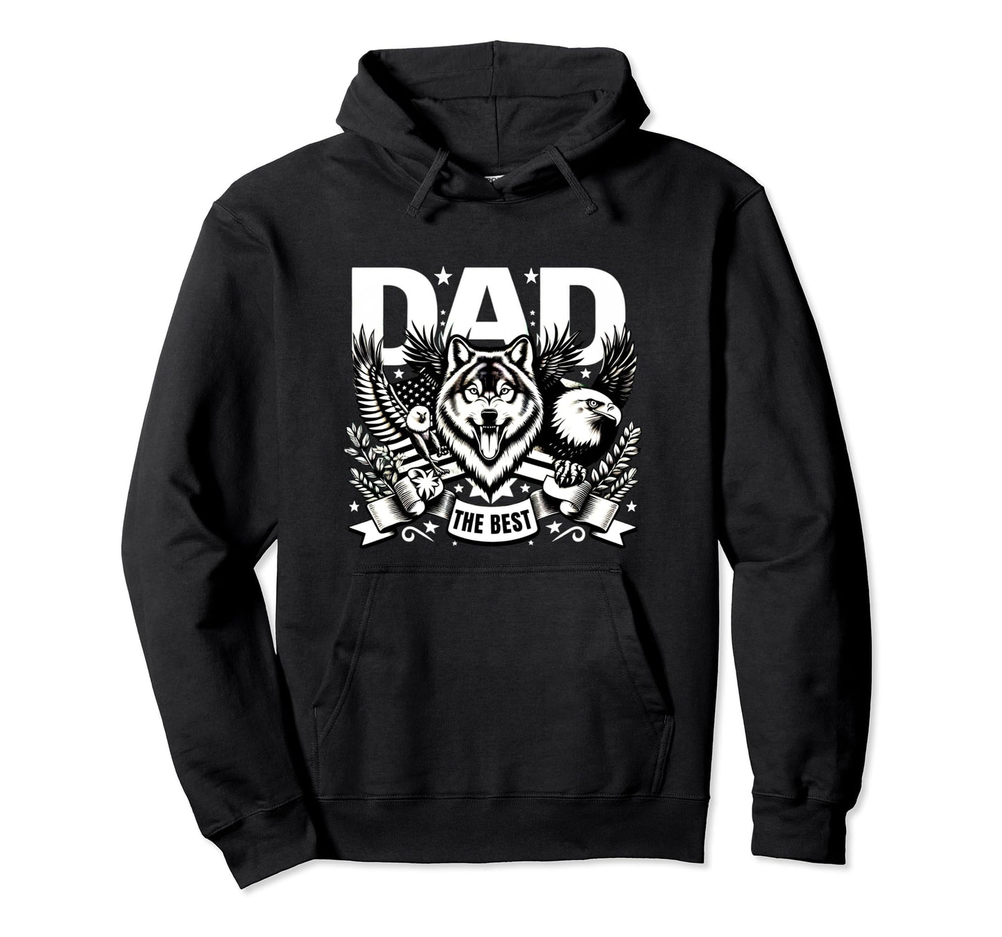 Best Dad Wolf Bald Eagle American Flag Hoodie - Streetwear Style Unisex - T-Shirt, Sweatshirt, Hoodie