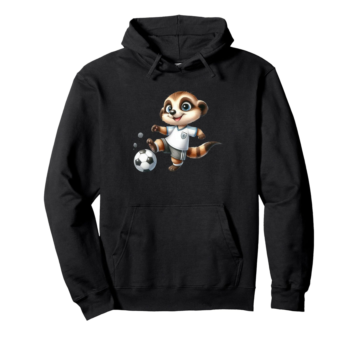 Meerkat Soccer Player Cartoon Kicking Hoodie - Minimalist Print for Adults - T-Shirt, Sweatshirt, Hoodie
