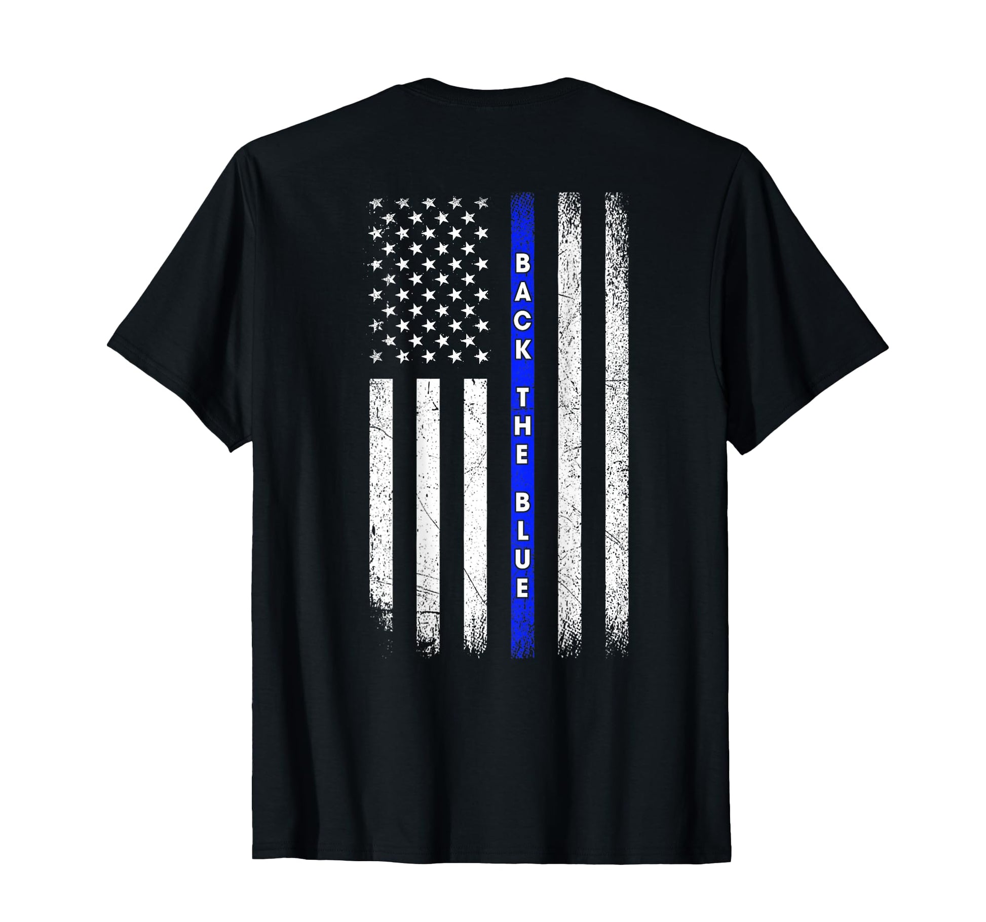 Back Blue Thin Blue Line American Flag T-Shirt - Custom Art Print Unisex - T-Shirt, Sweatshirt, Hoodie