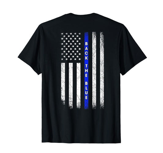 Back Blue Thin Blue Line American Flag T-Shirt - Custom Art Print Unisex - T-Shirt, Sweatshirt, Hoodie