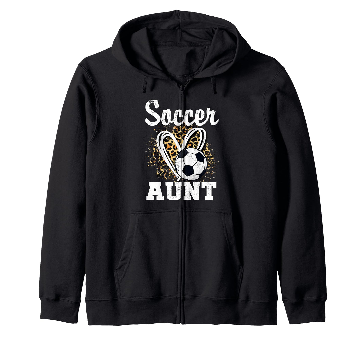 Soccer Aunt Leopard Heart Soccer Fan Hoodie - Novelty Apparel Unisex - T-Shirt, Sweatshirt, Hoodie