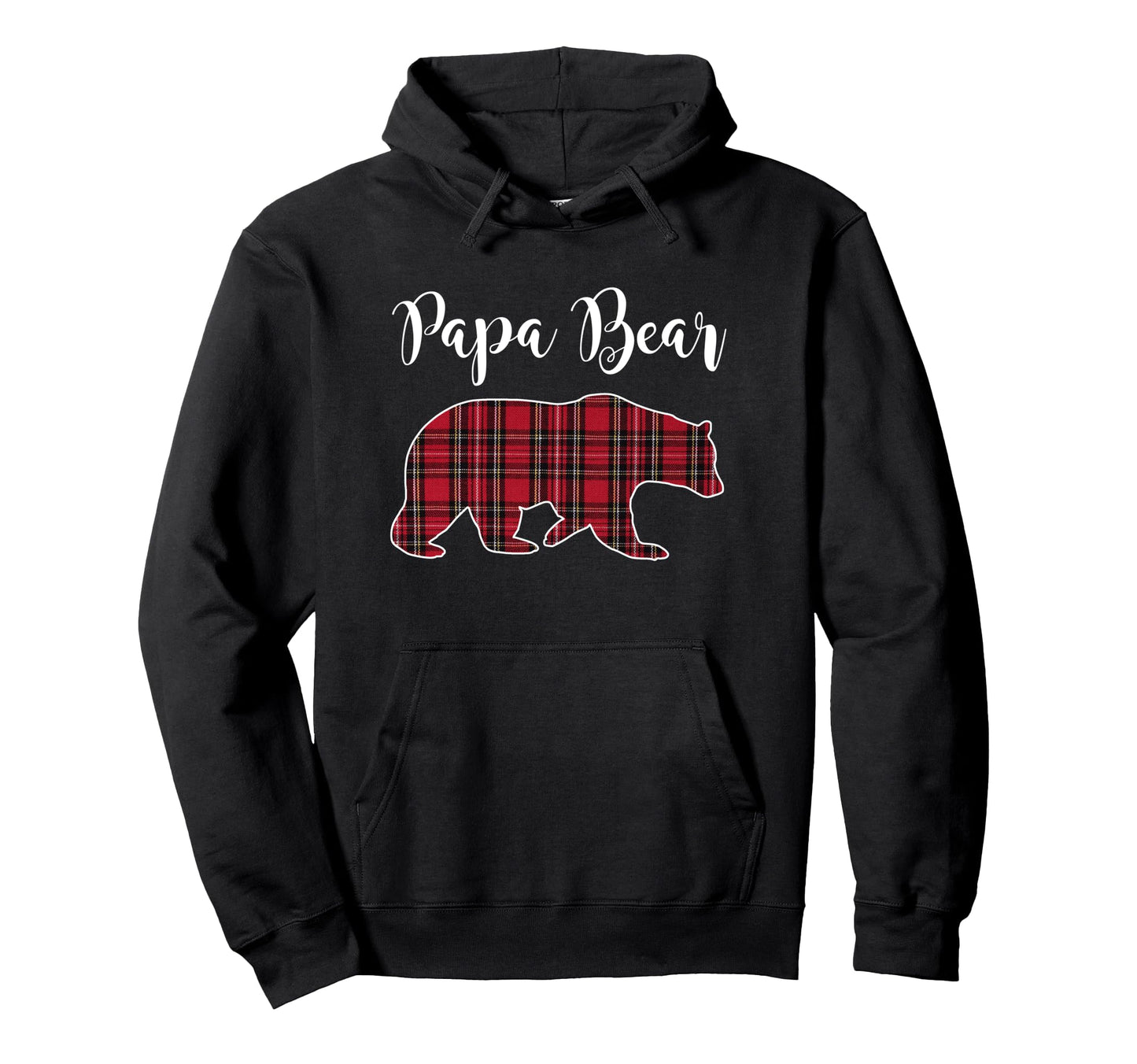 Papa Bear Black Red Tartan Plaid Fun Hoodie - Minimalist Print for Adults - T-Shirt, Sweatshirt, Hoodie