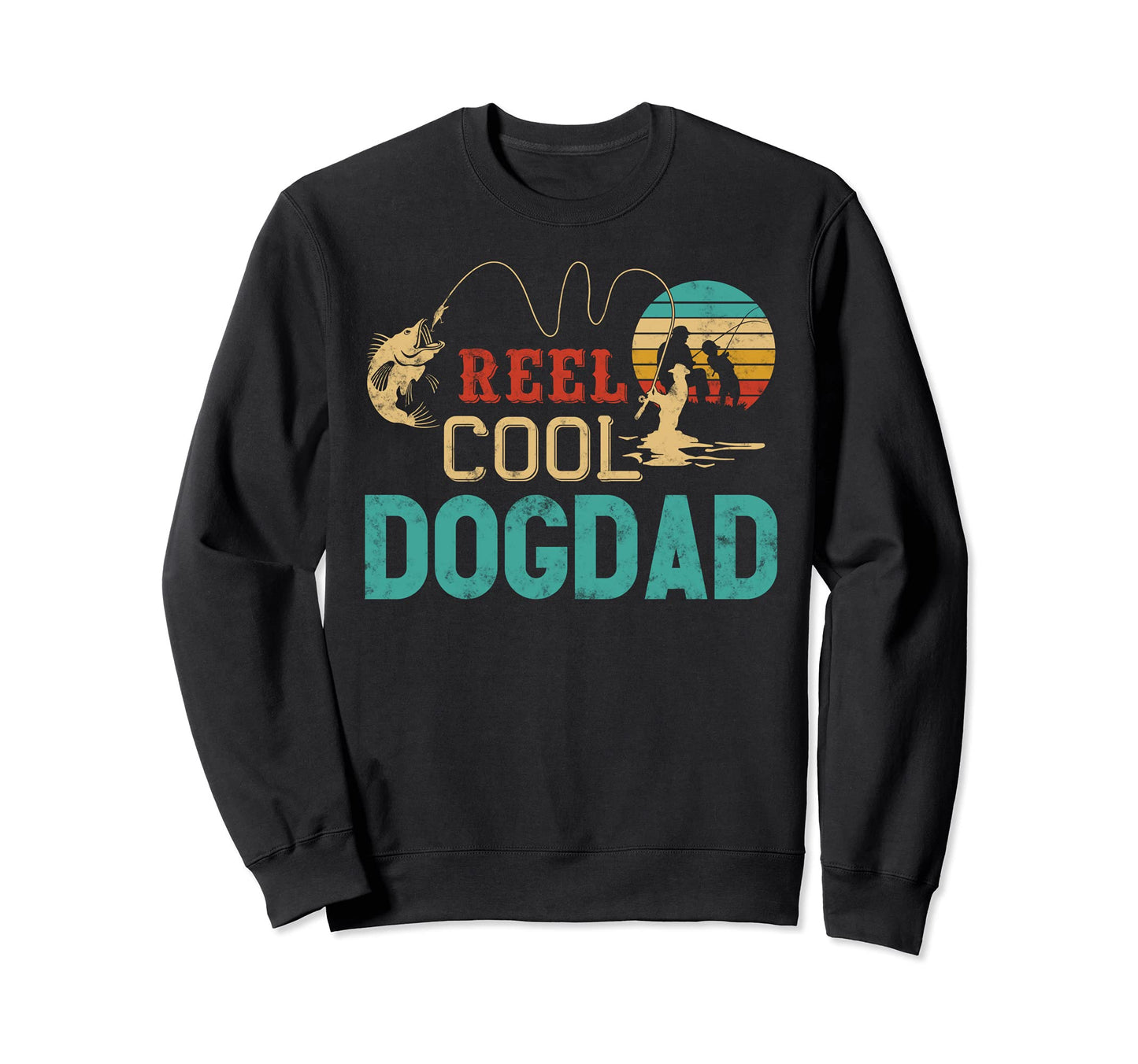 Reel Dog Dad Funny Fishing Rod Sweatshirt - Minimalist Print for Adults - T-Shirt, Sweatshirt, Hoodie