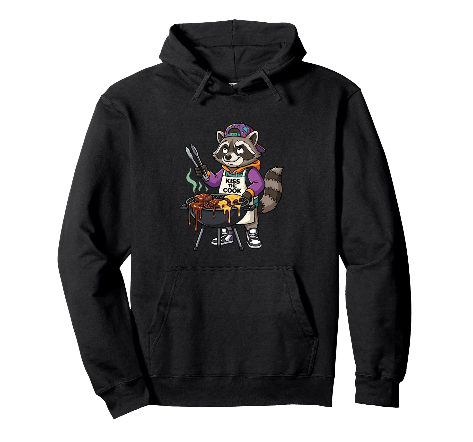 Funny Bbq Raccoon Cook Grilling Hoodie - Casual Everyday Wear Men Women - T-Shirt, Sweatshirt, Hoodie