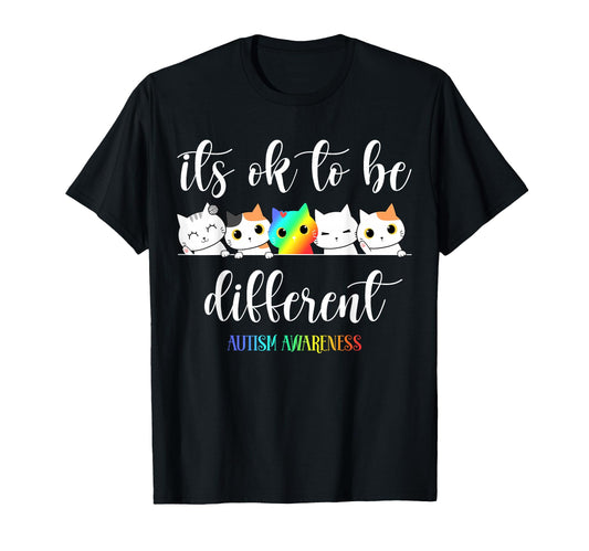 Autism Awareness Cat Its Ok To Be T-Shirt - Unique Graphic Unisex - T-Shirt, Sweatshirt, Hoodie