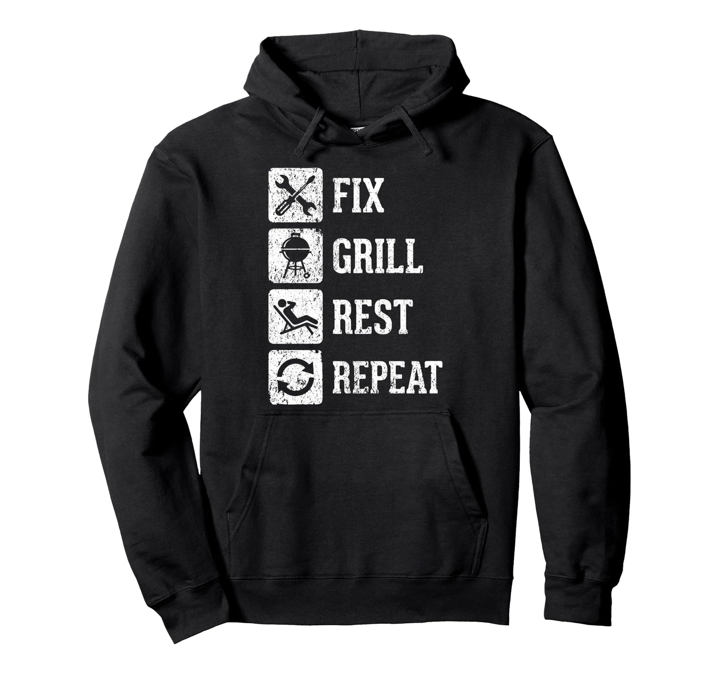 Fix Grill Rest Repeat Funny Dad Hoodie - Trendy Graphic for Adults - T-Shirt, Sweatshirt, Hoodie