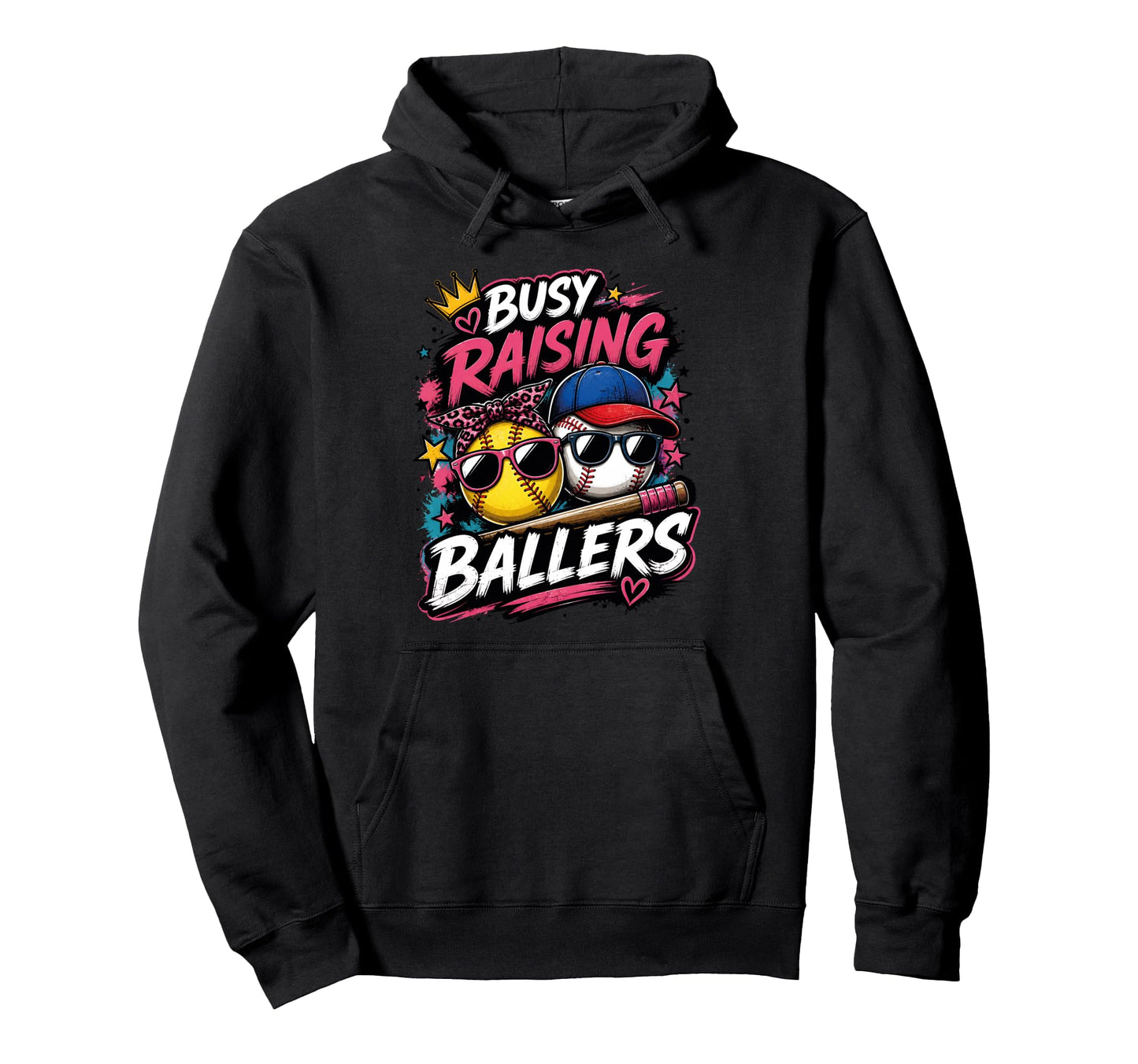 Busy Raising Ballers Softball Hoodie - Casual Everyday Wear Men Women - T-Shirt, Sweatshirt, Hoodie