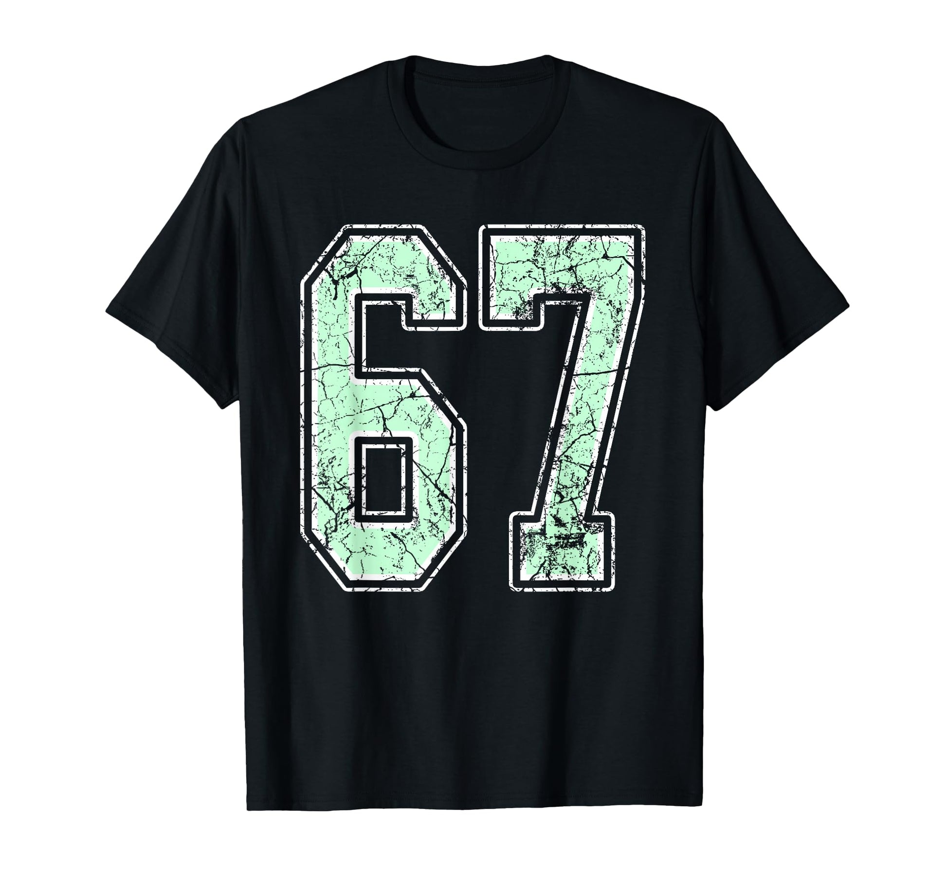 Mint Green White Sports Number 67 T-Shirt - Fun Novelty Design Men Women - T-Shirt, Sweatshirt, Hoodie
