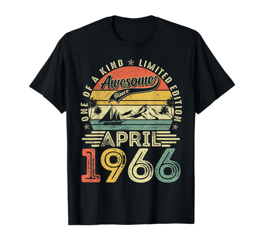 Awesome Since April 1966 60Th Birthday T-Shirt - Graphic Print Men Women - T-Shirt, Sweatshirt, Hoodie