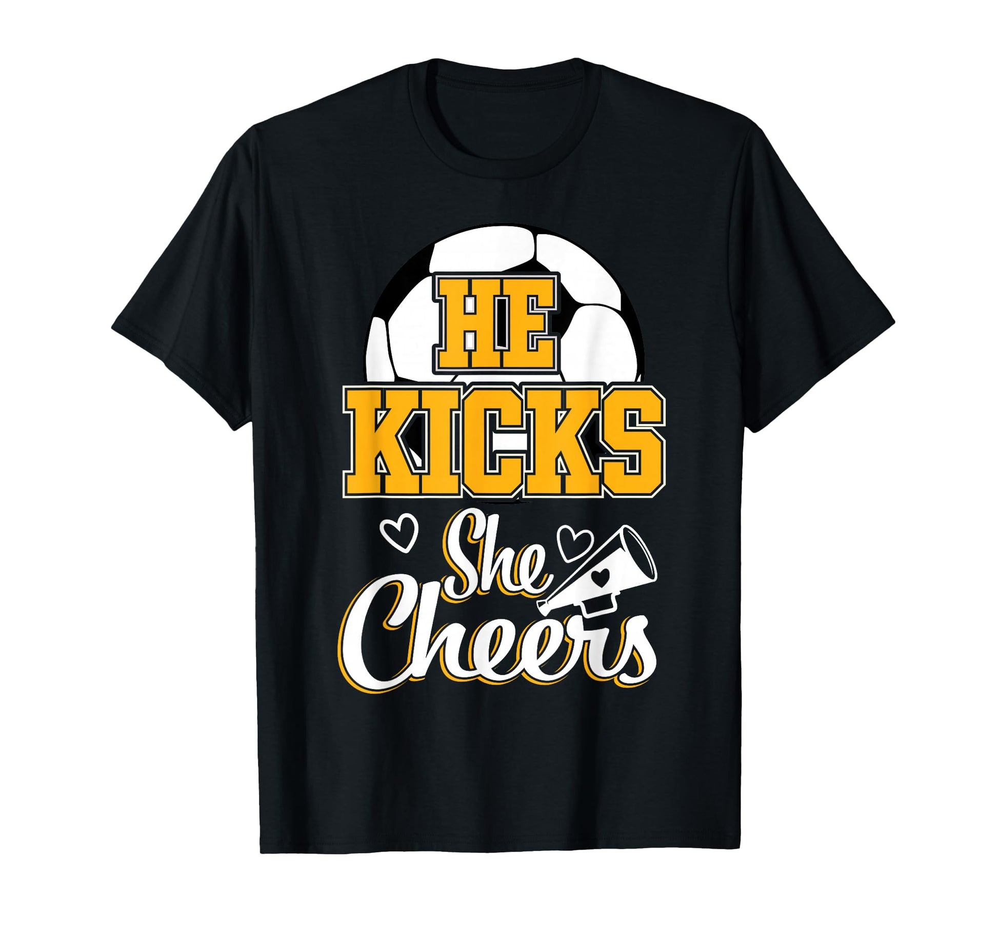 Soccer Mom He Kicks She Cheers Game Day T-Shirt - Fun Novelty Design Unisex - T-Shirt, Sweatshirt, Hoodie