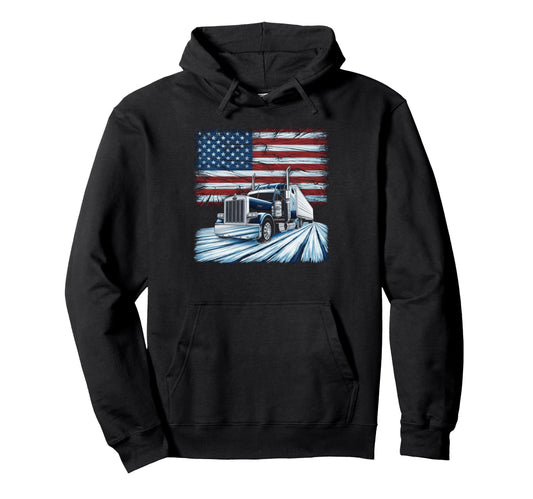 American Flag Trucker Dad Big Rig Hoodie - Minimalist Print for Adults - T-Shirt, Sweatshirt, Hoodie