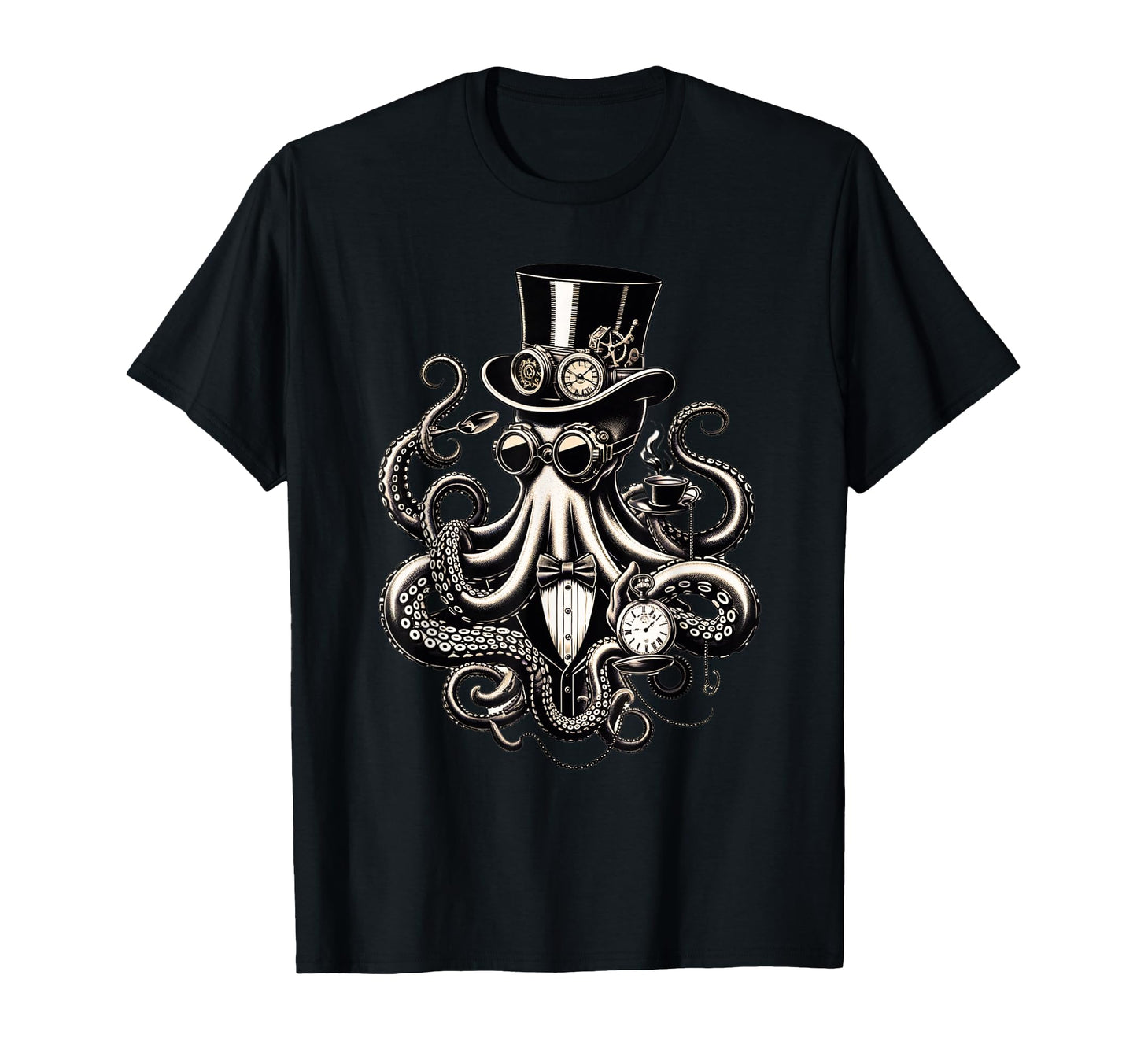 Funny Octopus Steampunk Hat Coffee Cup T-Shirt - Novelty Apparel Men Women - T-Shirt, Sweatshirt, Hoodie