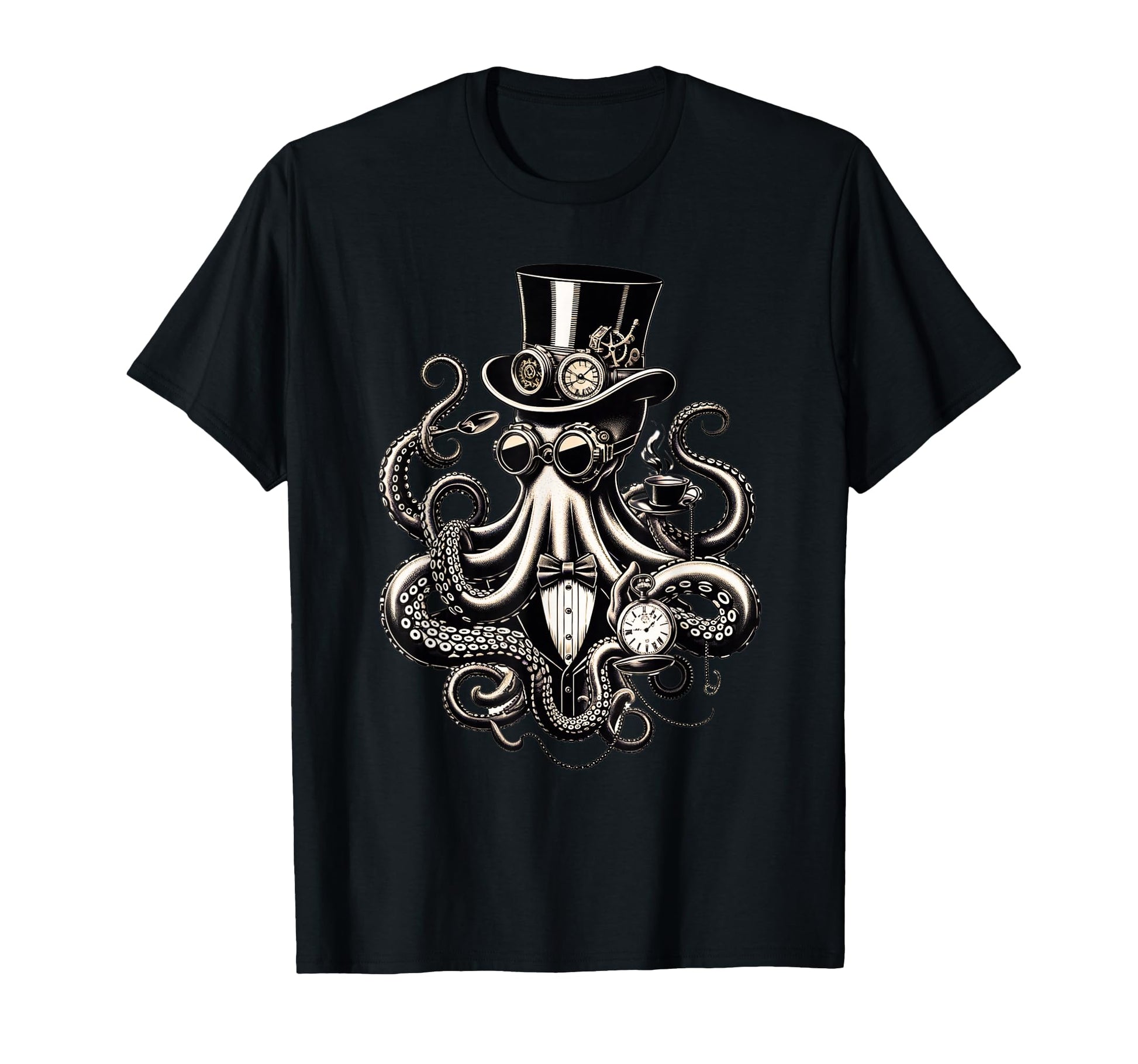 Funny Octopus Steampunk Hat Coffee Cup T-Shirt - Novelty Apparel Men Women - T-Shirt, Sweatshirt, Hoodie