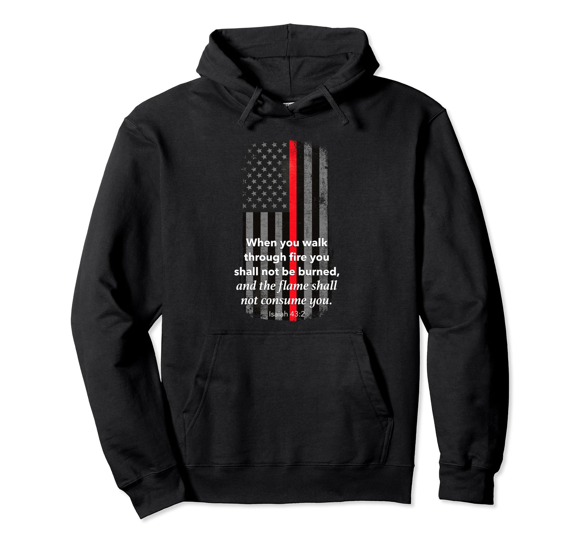 Thin Red Line Firefighter Bible Verse Hoodie - Minimalist Print Unisex - T-Shirt, Sweatshirt, Hoodie
