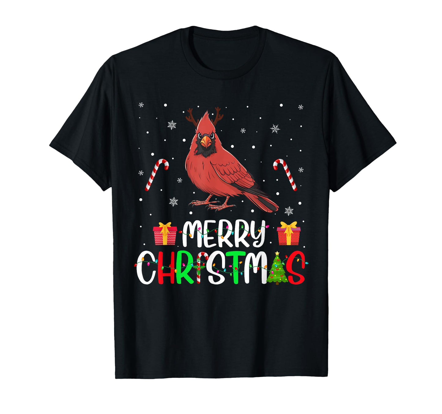 Merry Lights Cardinal Bird Reindeer T-Shirt - Streetwear Style Men Women - T-Shirt, Sweatshirt, Hoodie