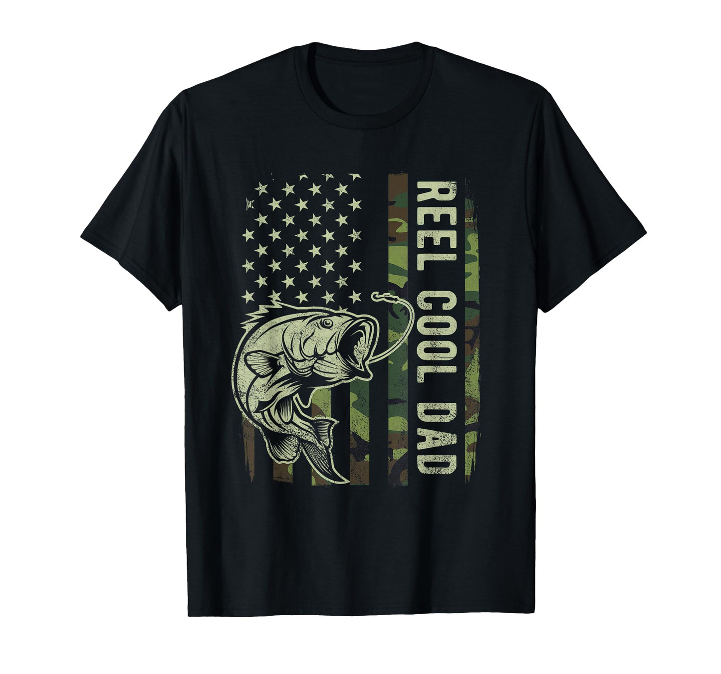 Reel Dad Camouflage American Flag Bass T-Shirt - Minimalist Print Unisex - T-Shirt, Sweatshirt, Hoodie