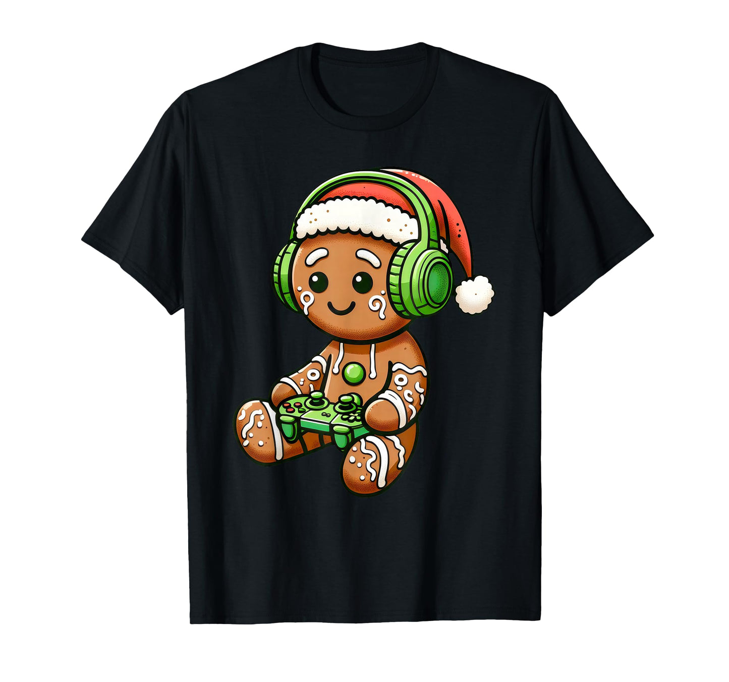 Gamer Gingerbread Santa Hat Gaming T-Shirt - Custom Art Print Unisex - T-Shirt, Sweatshirt, Hoodie