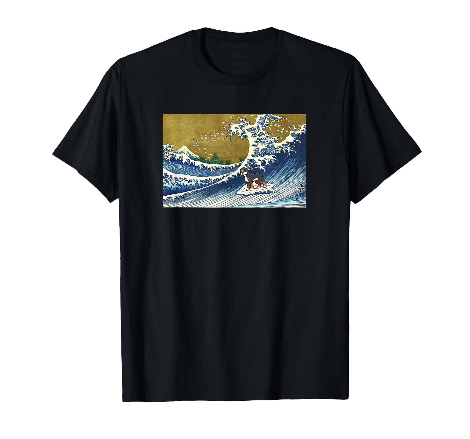 Surfing Wave Bernedoodle Dog Lover T-Shirt - Custom Art Print Men Women - T-Shirt, Sweatshirt, Hoodie