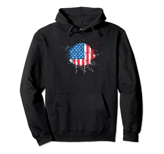 American Flag Ball Soccer Usa Flag Hoodie - Casual Everyday Wear Men Women - T-Shirt, Sweatshirt, Hoodie