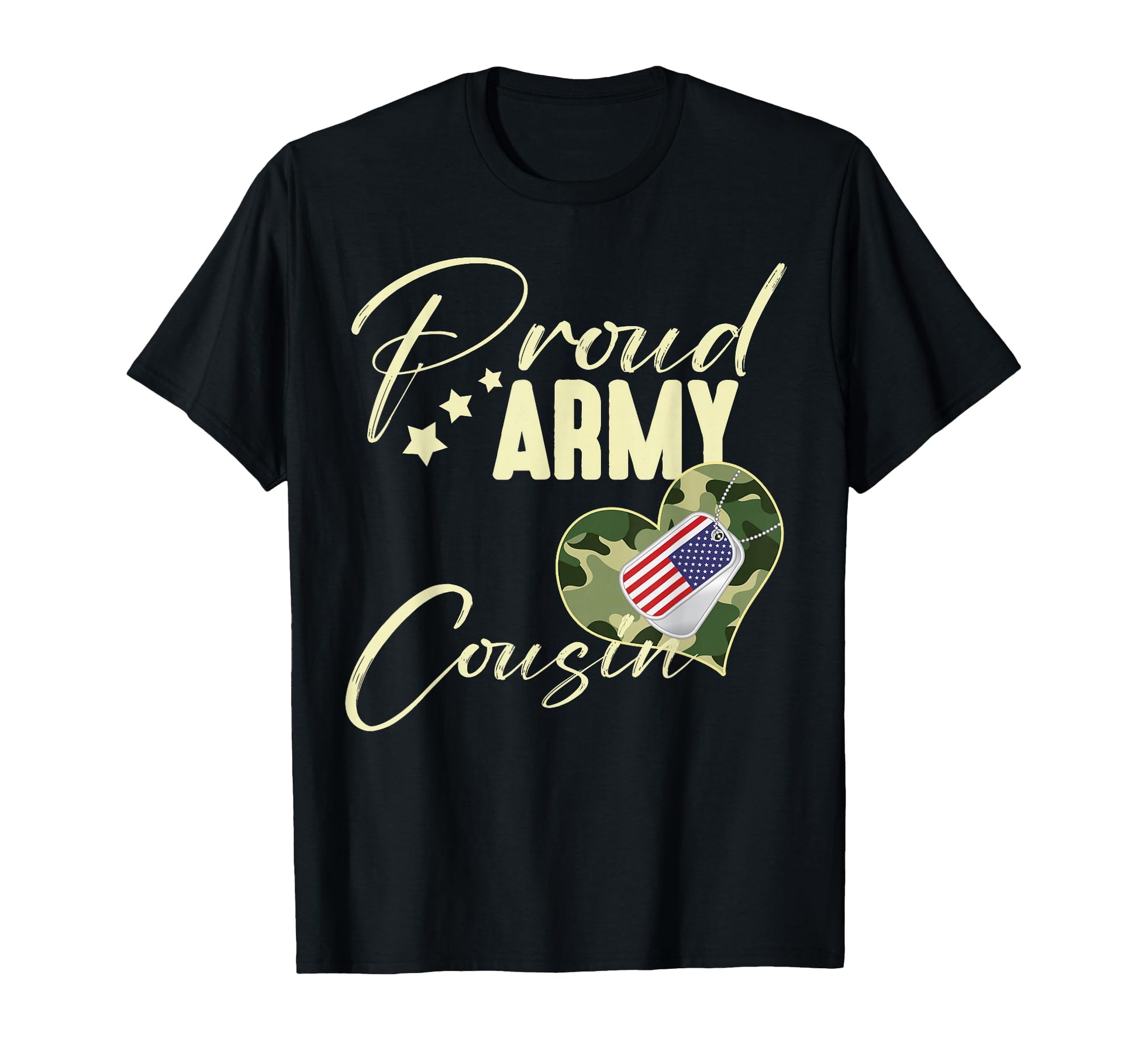Proud Army Cousin Camouflage Dog Tag Usa T-Shirt - Custom Art Print Unisex - T-Shirt, Sweatshirt, Hoodie