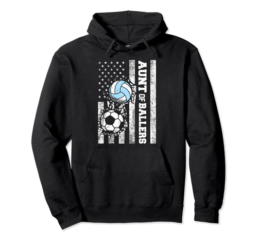 Aunt Ballers Funny Usa Flag Soccer Hoodie - Casual Everyday Wear Unisex - T-Shirt, Sweatshirt, Hoodie