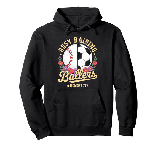 Baseball Soccer Flowers Mom Both Busy Hoodie - Minimalist Print Unisex - T-Shirt, Sweatshirt, Hoodie