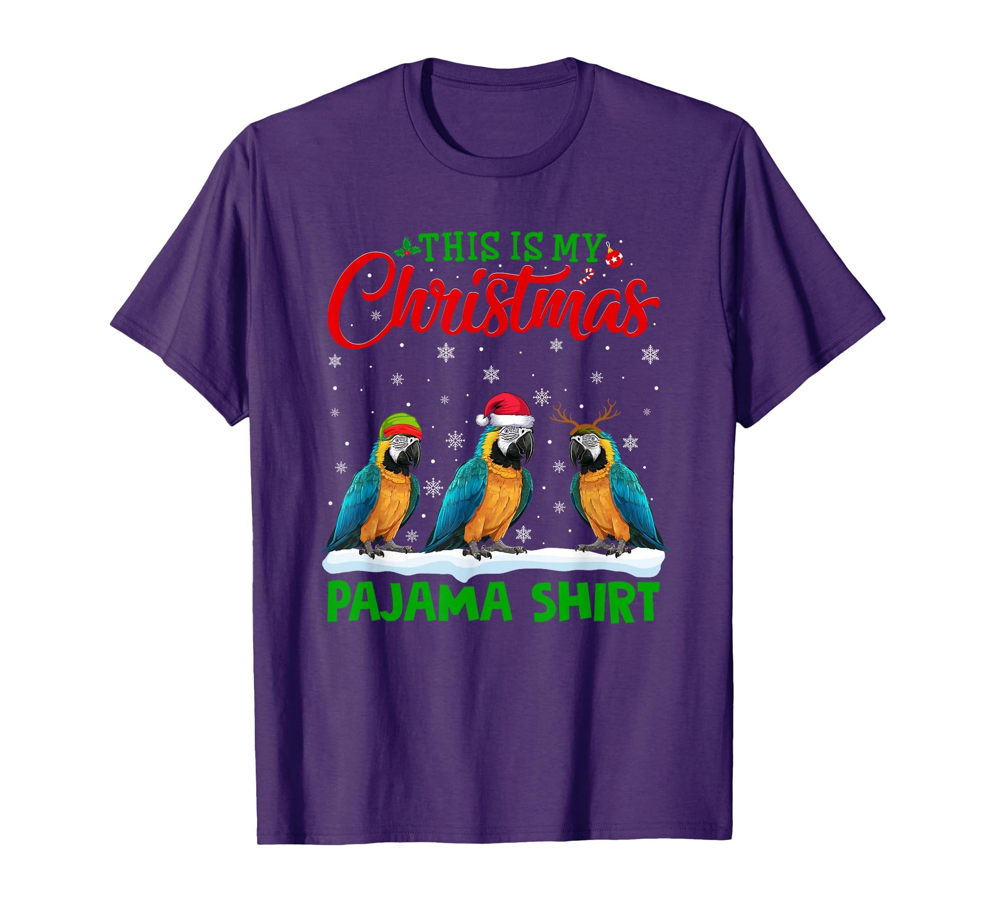 Santa Hat Reindeer Macaw Pajama T-Shirt - Casual Everyday Wear Unisex - T-Shirt, Sweatshirt, Hoodie