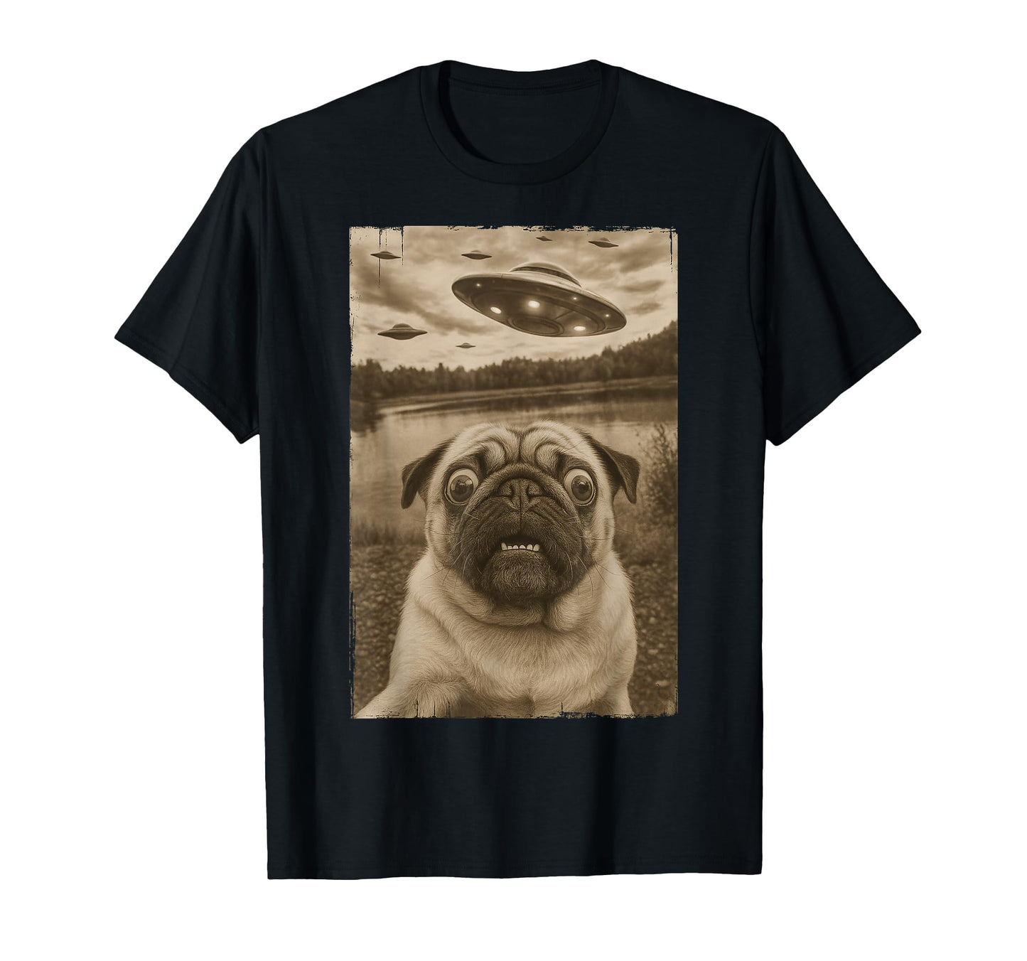 Pug Ufo Encounters Funny Ufo And Pug T-Shirt - Unique Graphic Men Women - T-Shirt, Sweatshirt, Hoodie
