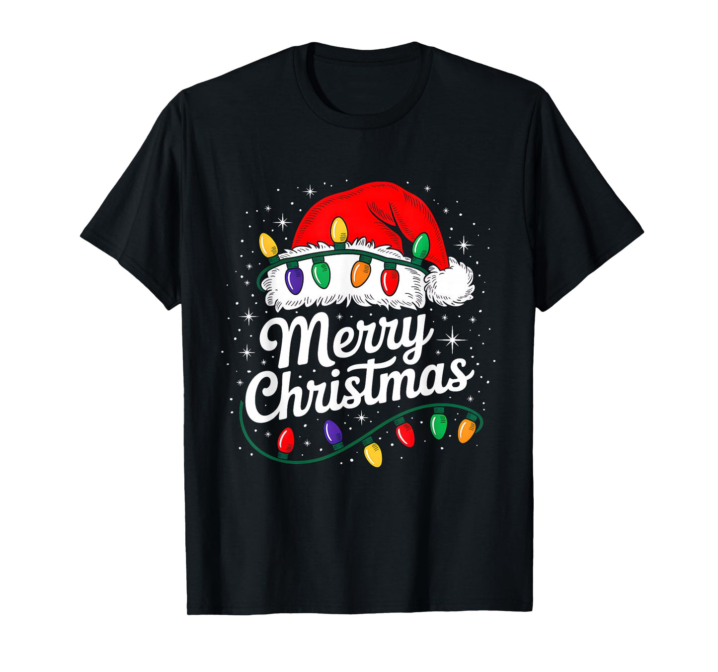 Merry Lights Red Santa Hat Family T-Shirt - Graphic Print Men Women - T-Shirt, Sweatshirt, Hoodie