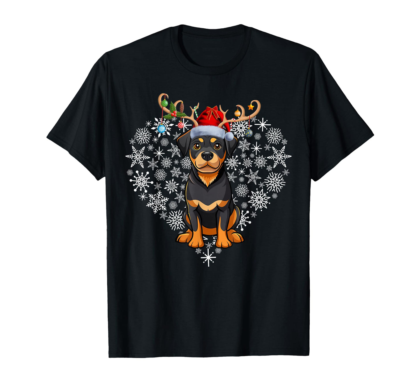 Reindeer Santa Hat Rottweiler T-Shirt - Fun Novelty Design for Adults - T-Shirt, Sweatshirt, Hoodie