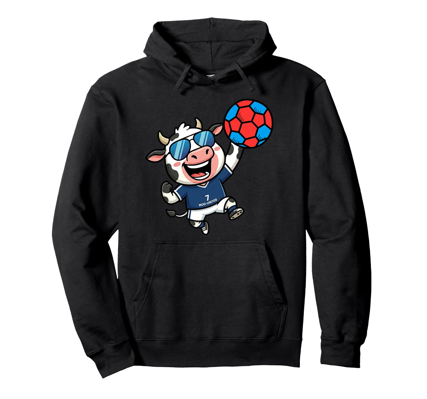 Moo United 7 Soccer Cow Athlete Fun Player Hoodie - Trendy Graphic Unisex - T-Shirt, Sweatshirt, Hoodie