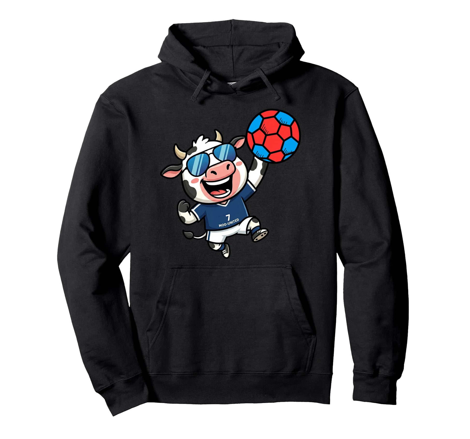 Moo United 7 Soccer Cow Athlete Fun Player Hoodie - Trendy Graphic Unisex - T-Shirt, Sweatshirt, Hoodie