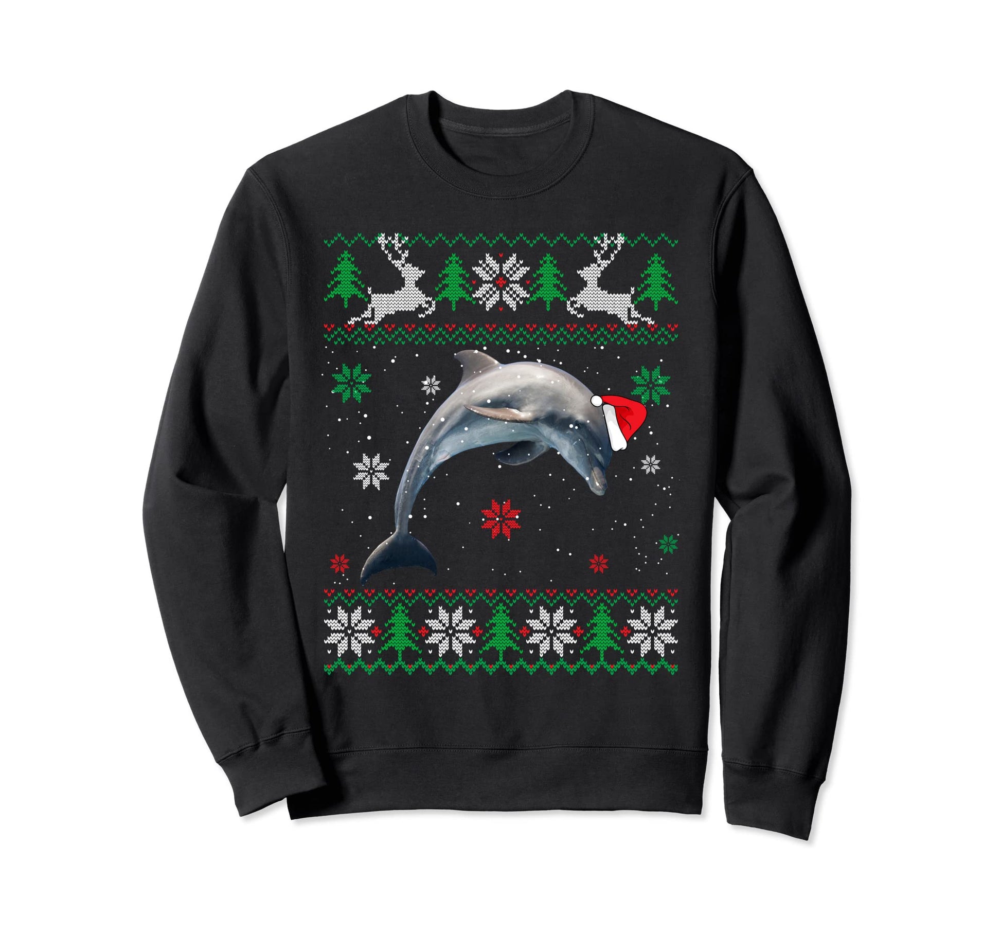 Ugly Dolphin Lover Santa Hat Sweatshirt - Custom Art Print Men Women - T-Shirt, Sweatshirt, Hoodie