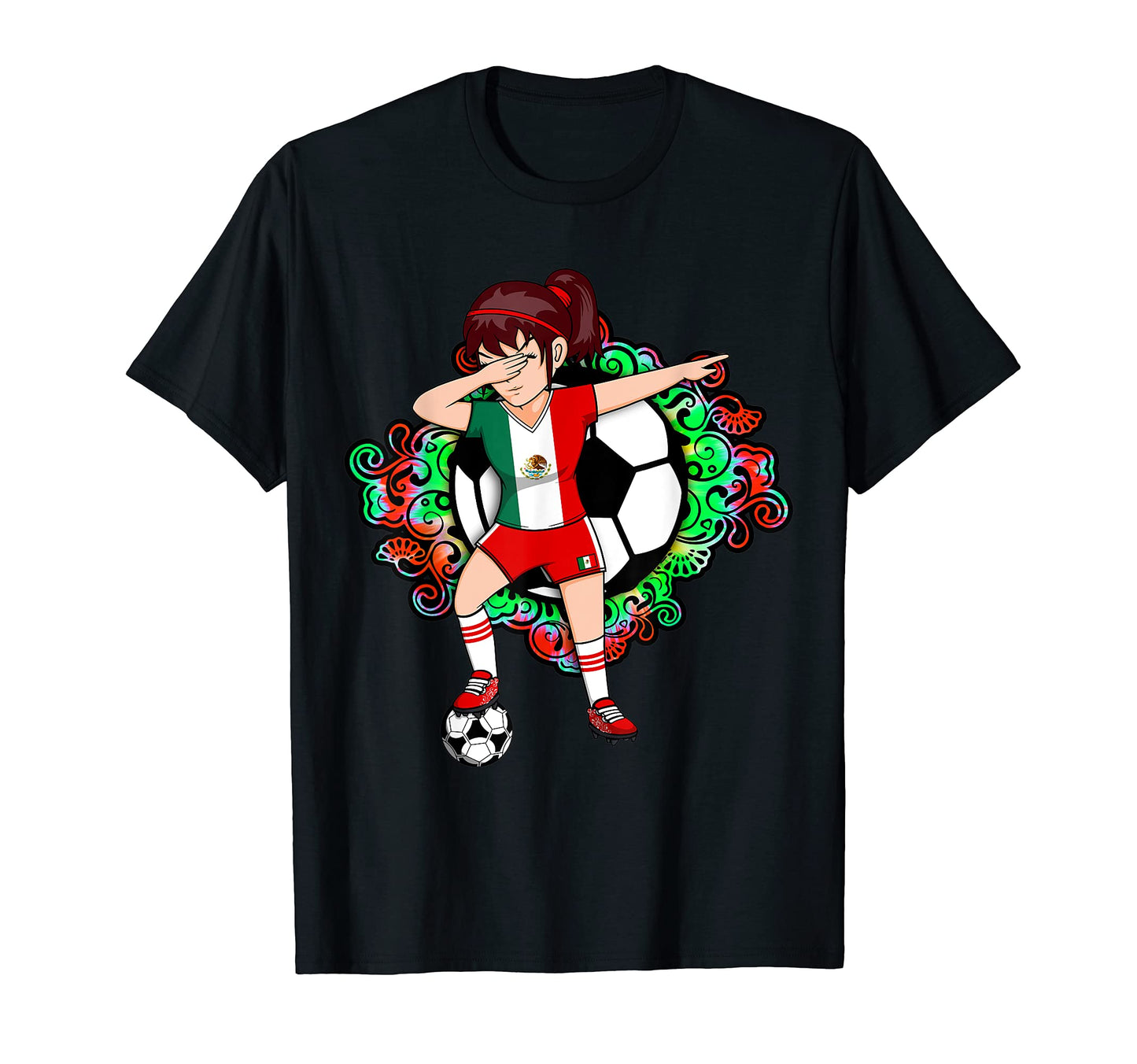Dabbing Soccer Mexico Fan Jersey Floral T-Shirt - Unique Graphic Unisex - T-Shirt, Sweatshirt, Hoodie