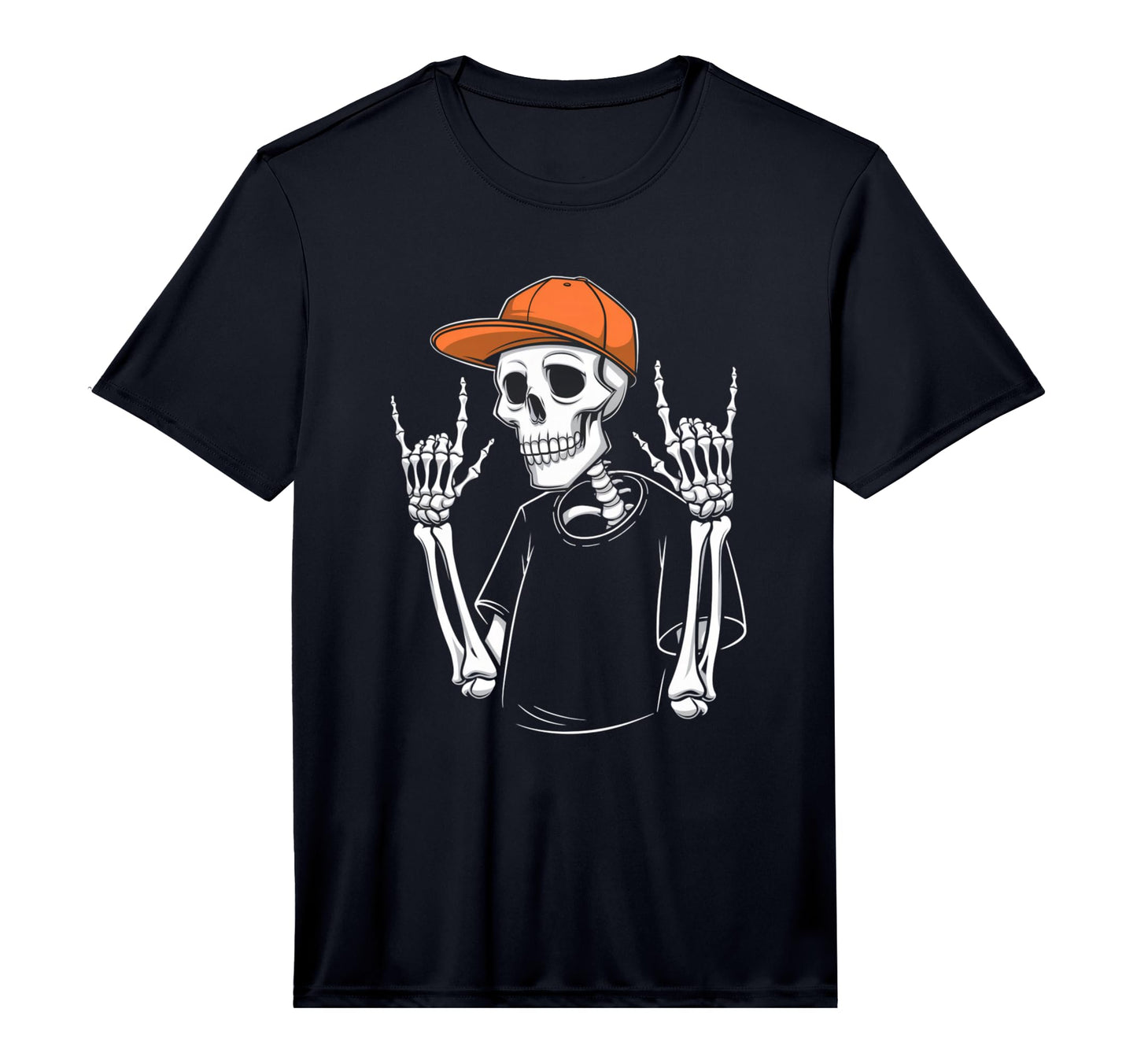 Skeleton Rocking Orange Hat Funny T-Shirt - Novelty Apparel for Adults - T-Shirt, Sweatshirt, Hoodie