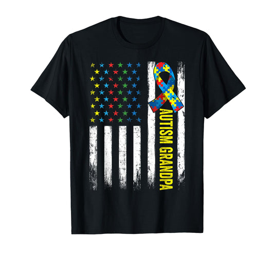 American Flag Autism Grandpa T-Shirt - Aesthetic Graphic Men Women - T-Shirt, Sweatshirt, Hoodie