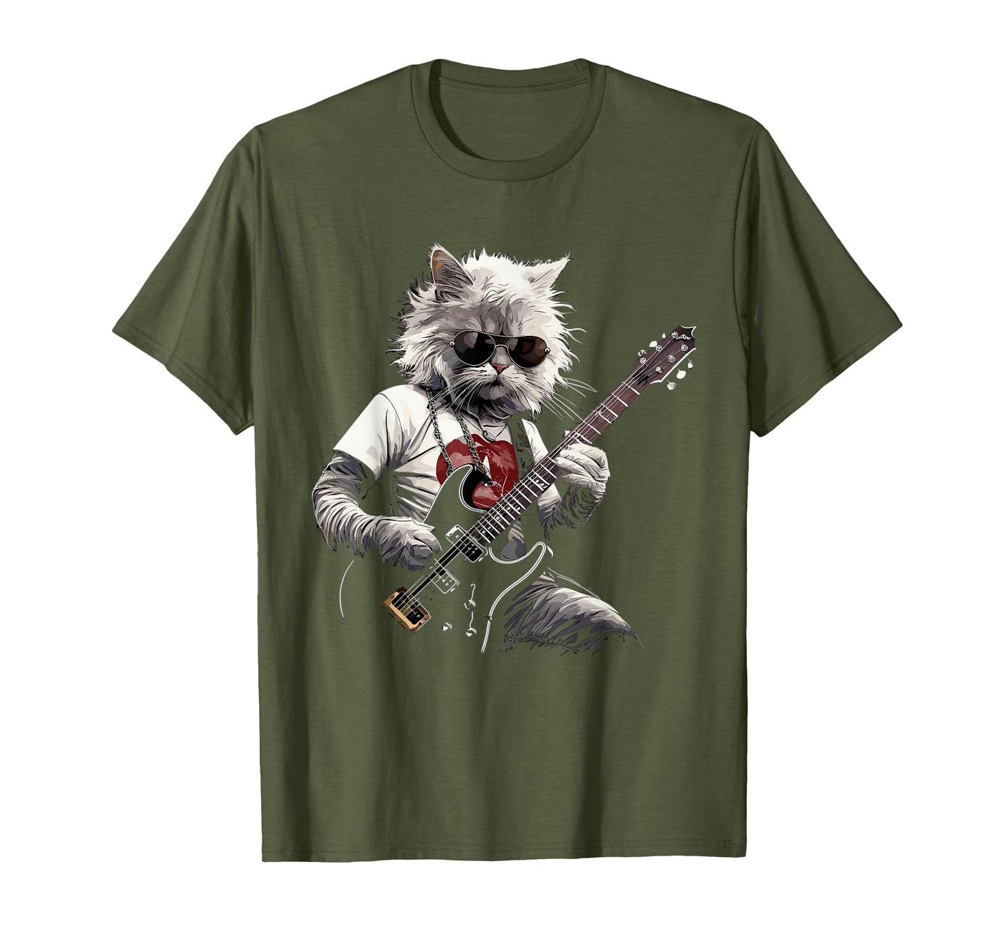 Cat Electric Guitar Funny Musician T-Shirt - Minimalist Print Men Women - T-Shirt, Sweatshirt, Hoodie