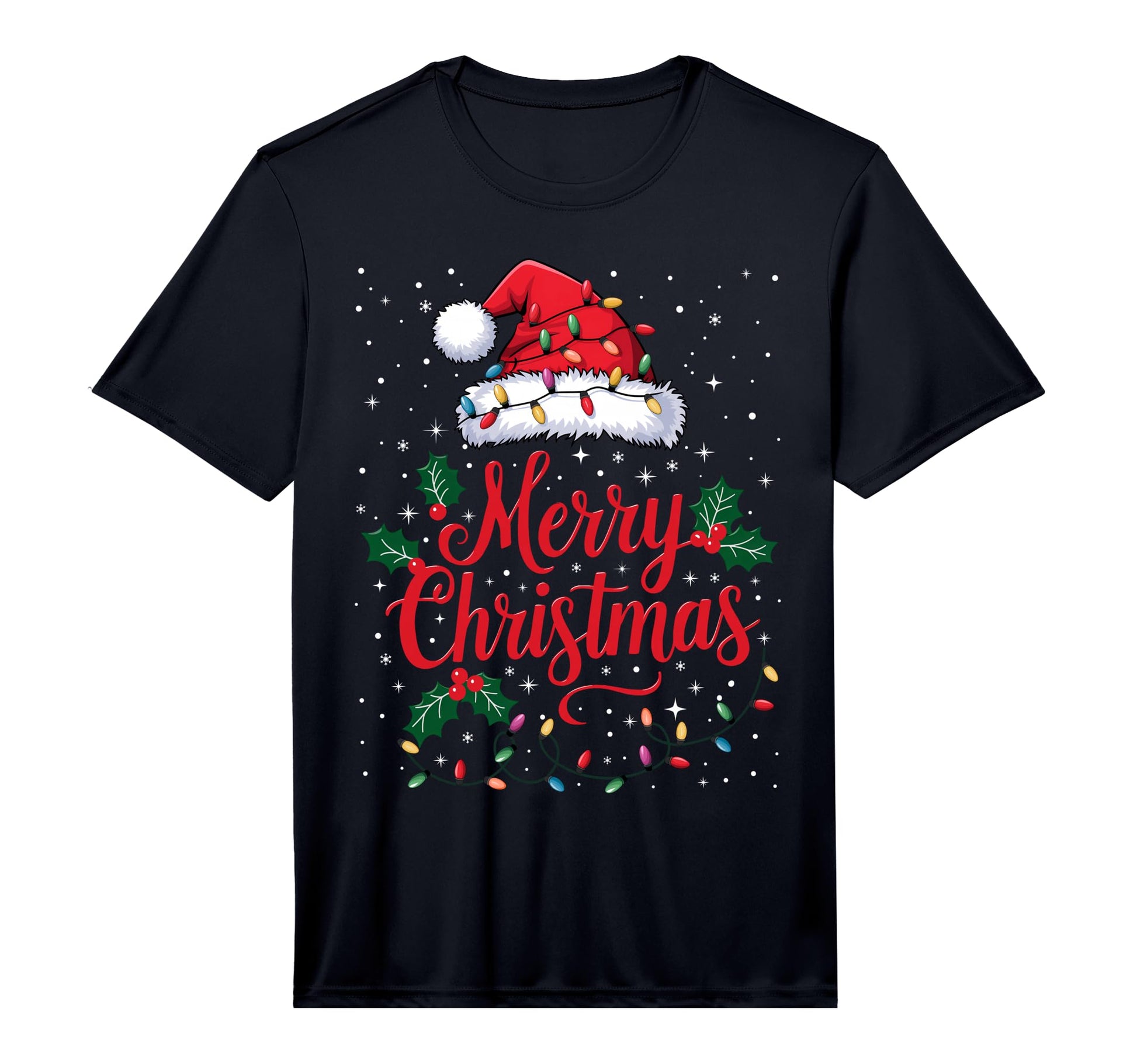 Merry Lights Red Santa Hat Family T-Shirt - Unique Graphic Unisex - T-Shirt, Sweatshirt, Hoodie