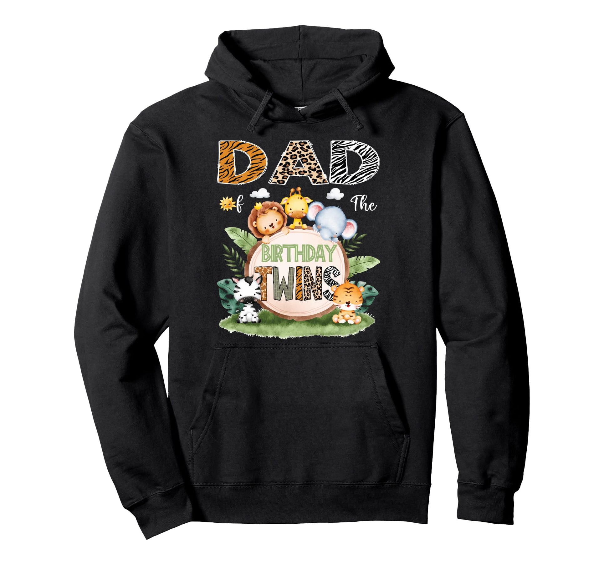 Dad Birthday Twins Safari Jungle Animal Hoodie - Trendy Graphic for Adults - T-Shirt, Sweatshirt, Hoodie