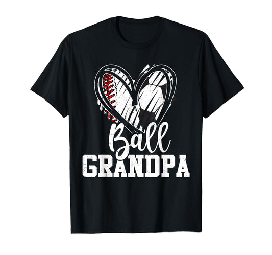 Ball Grandpa Heart Baseball Soccer Ball Hoodie - Novelty Apparel Men Women - T-Shirt, Sweatshirt, Hoodie