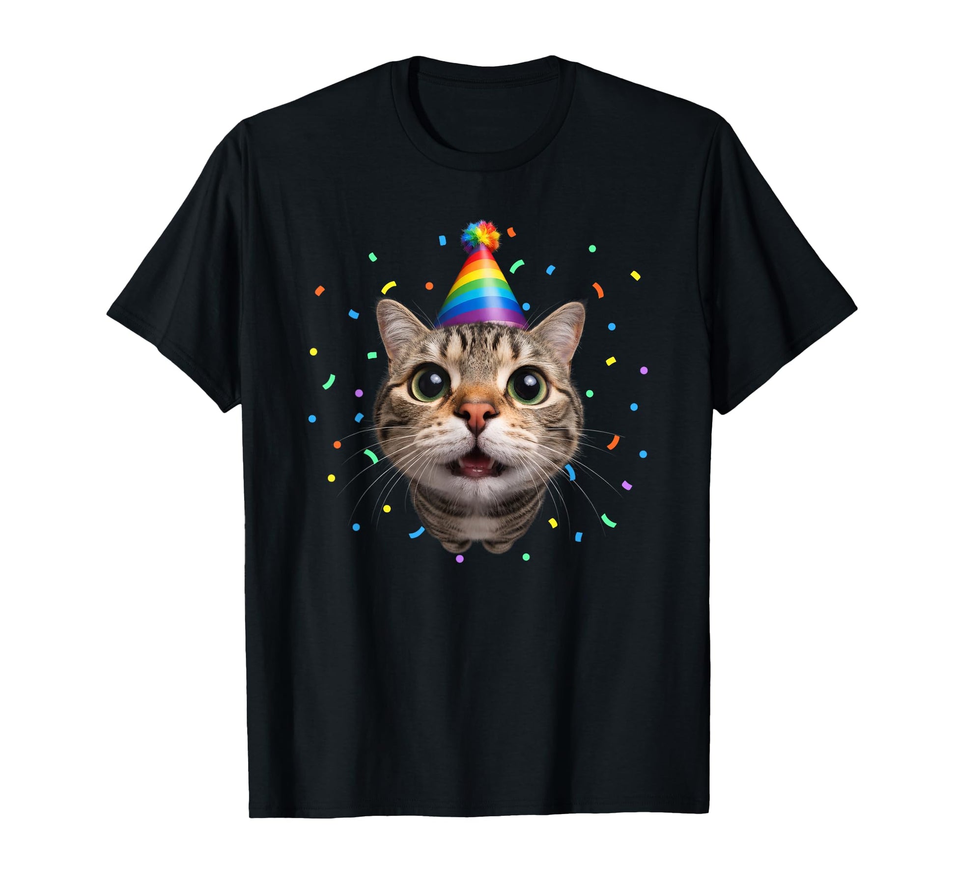 Funny Tabby Cat Face Rainbow Party T-Shirt - Aesthetic Graphic for Adults - T-Shirt, Sweatshirt, Hoodie