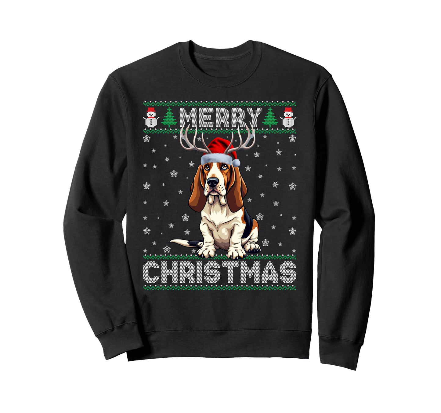 Basset Hound Santa Hat Ugly Dog Sweatshirt - Novelty Apparel Men Women - T-Shirt, Sweatshirt, Hoodie