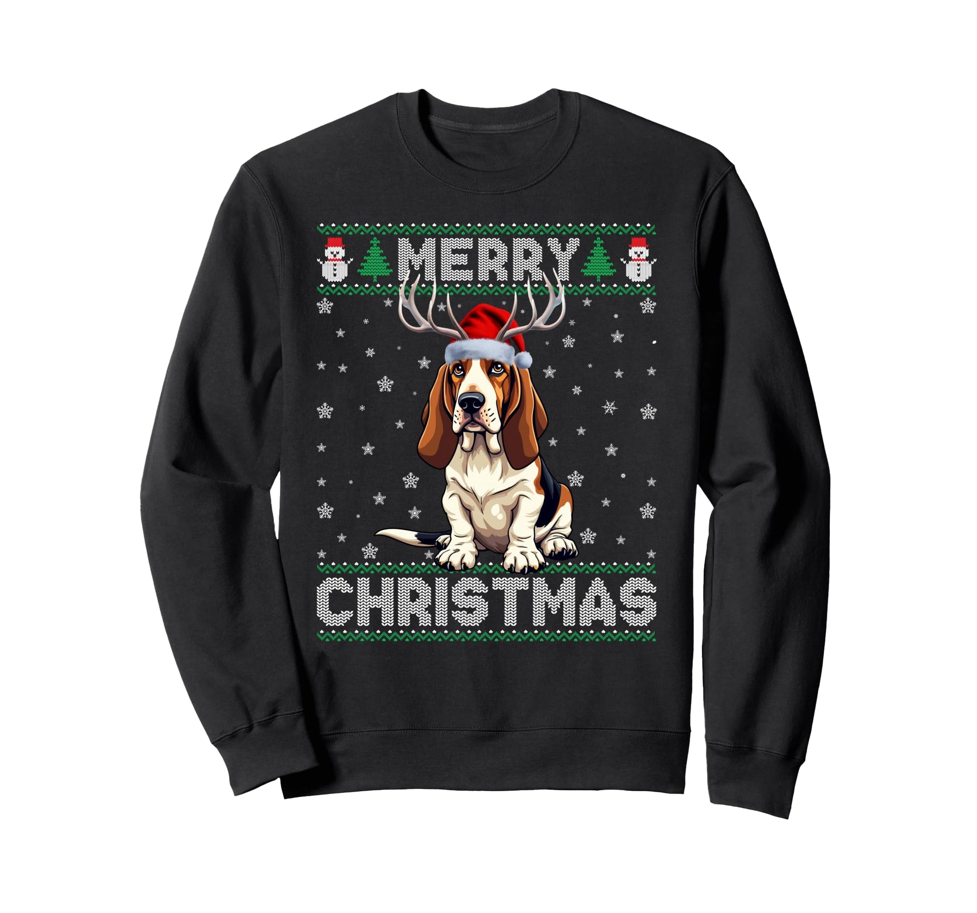 Basset Hound Santa Hat Ugly Dog Sweatshirt - Novelty Apparel Men Women - T-Shirt, Sweatshirt, Hoodie